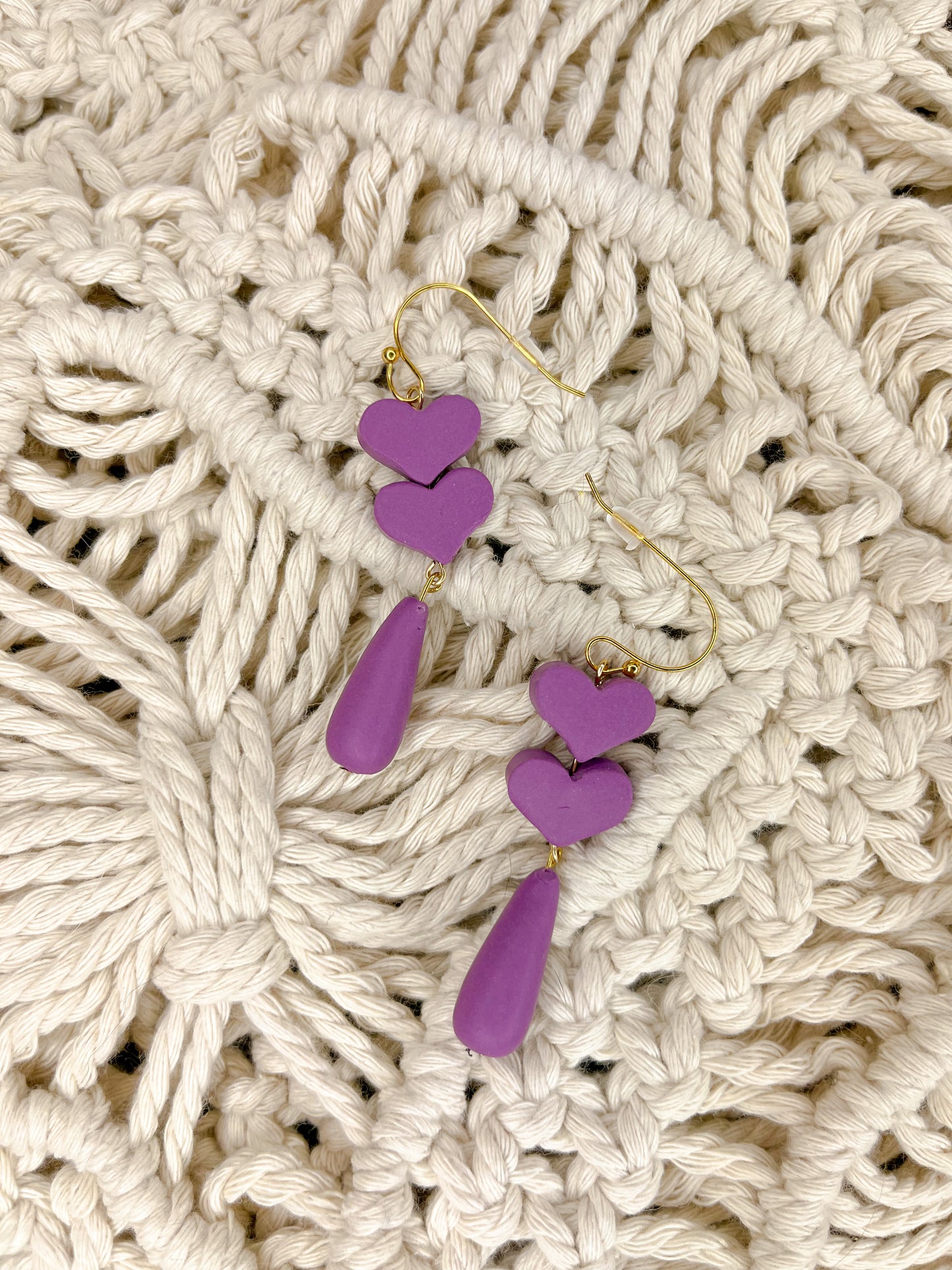 Beaded Heart Dangles Purple