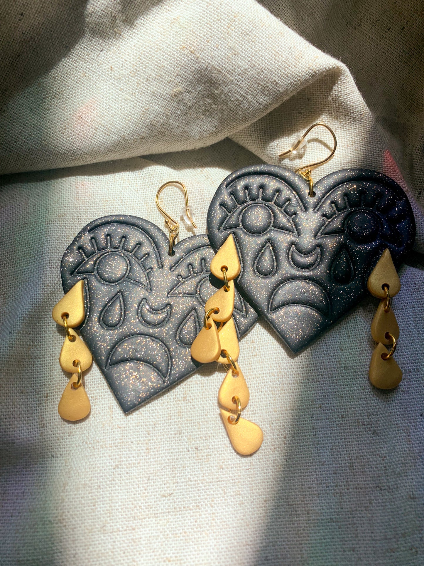 Crying Hearts Black Glitter + Gold Tears