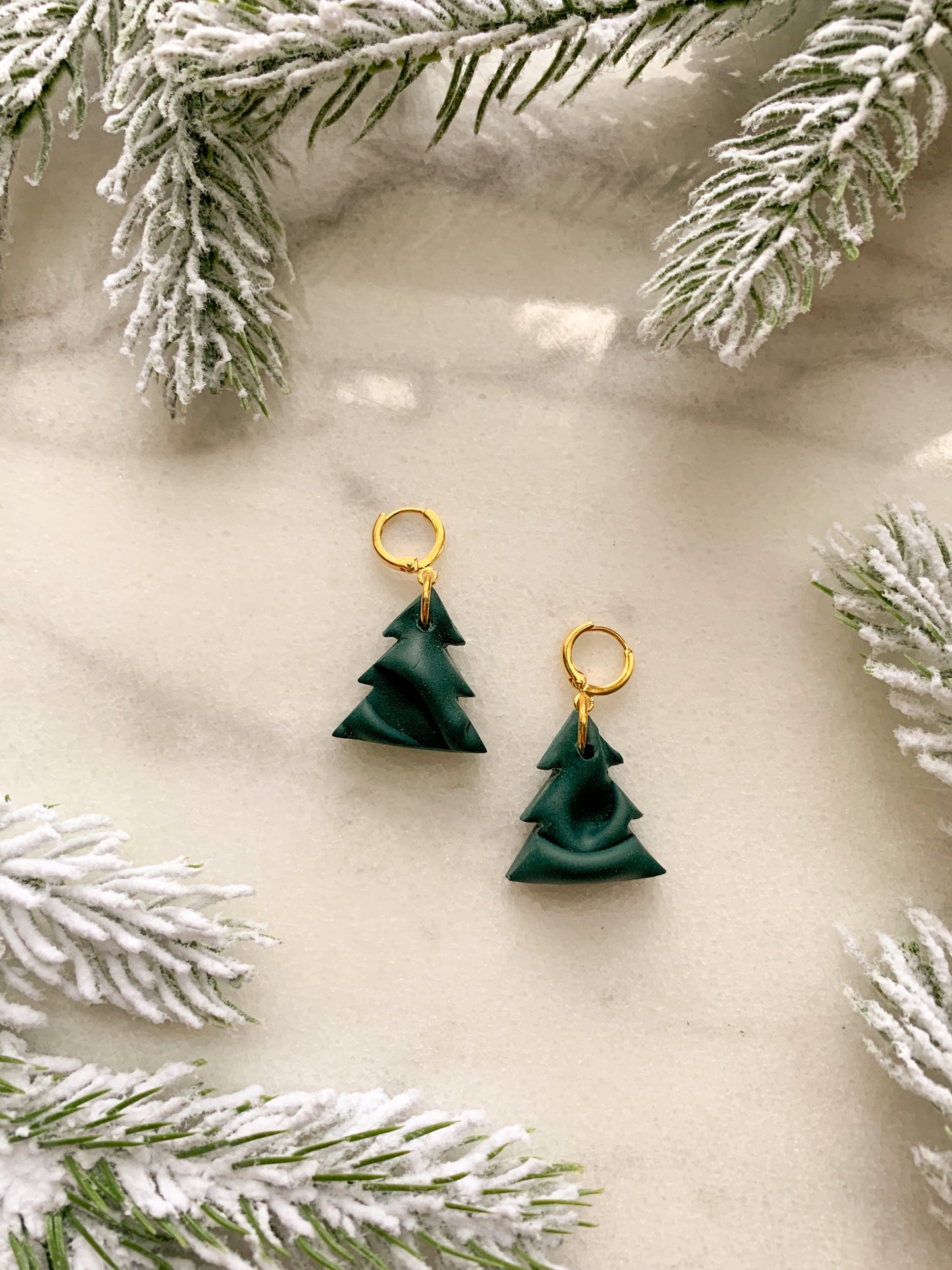 Christmas Pine Tree Huggie Hoops