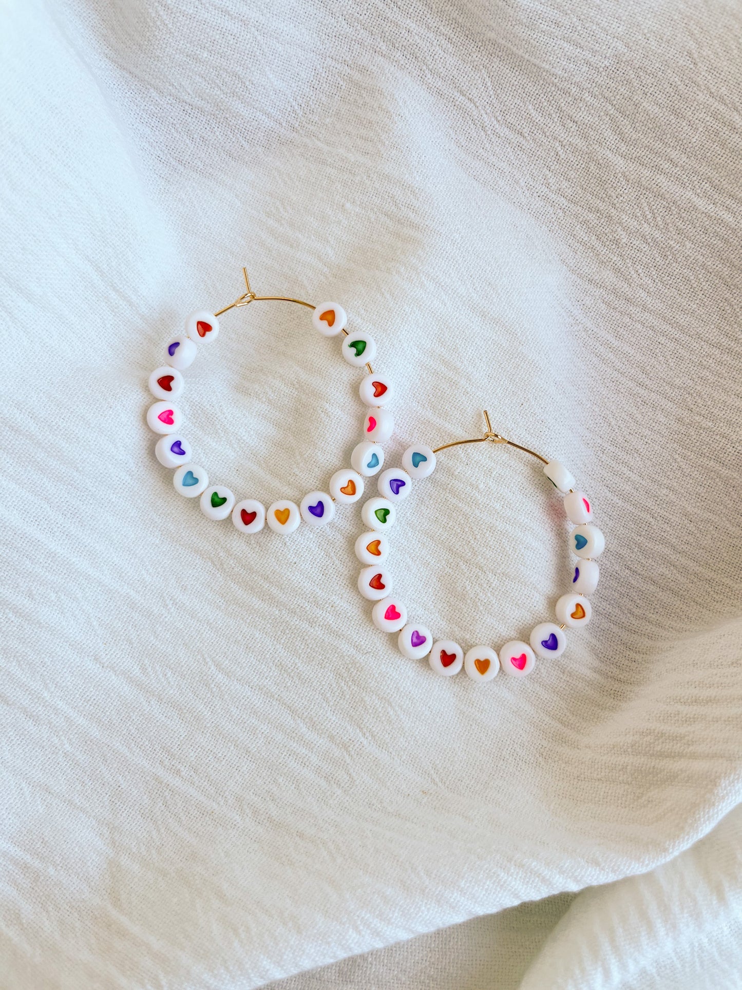 Beaded Heart Hoops