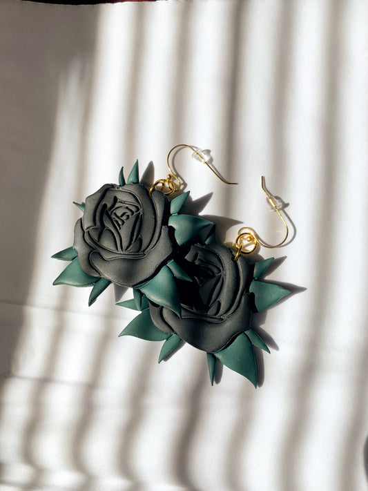 Black Rose Tattoo Earrings