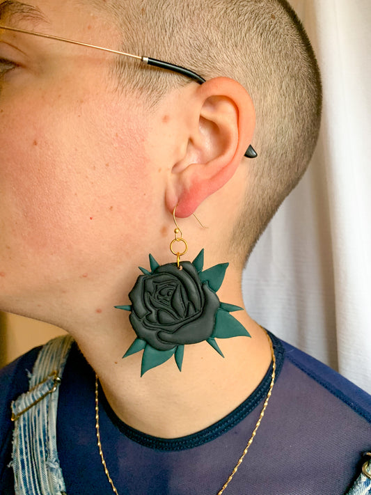 Black Rose Tattoo Earrings