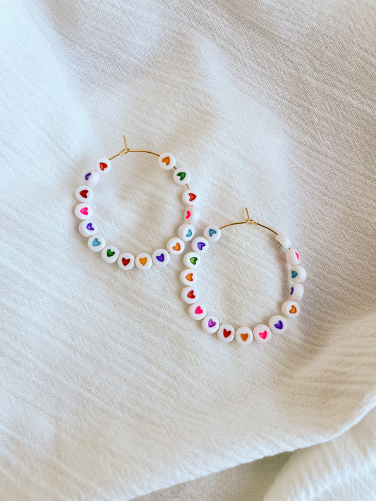 Beaded Heart Hoops