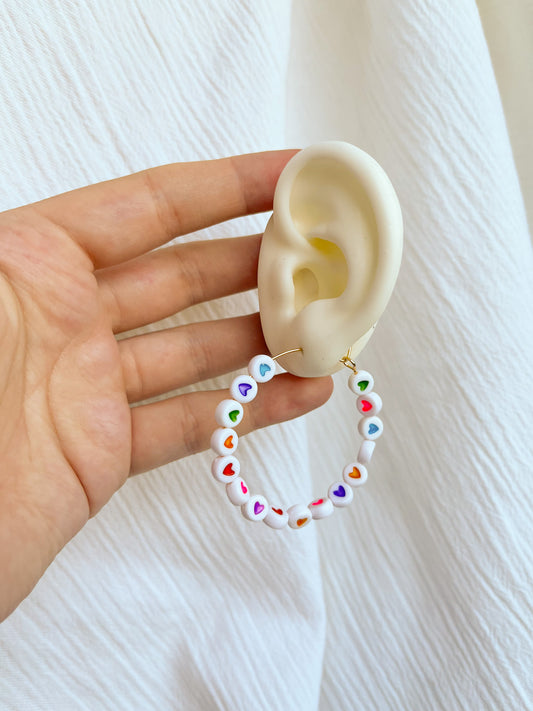 Beaded Heart Hoops
